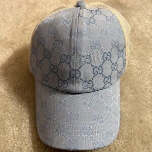 Gucci GG Monogram Canvas Baseball Cap Light Blue Designer Hat